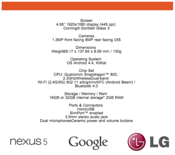 Nexus 5 specifikacie