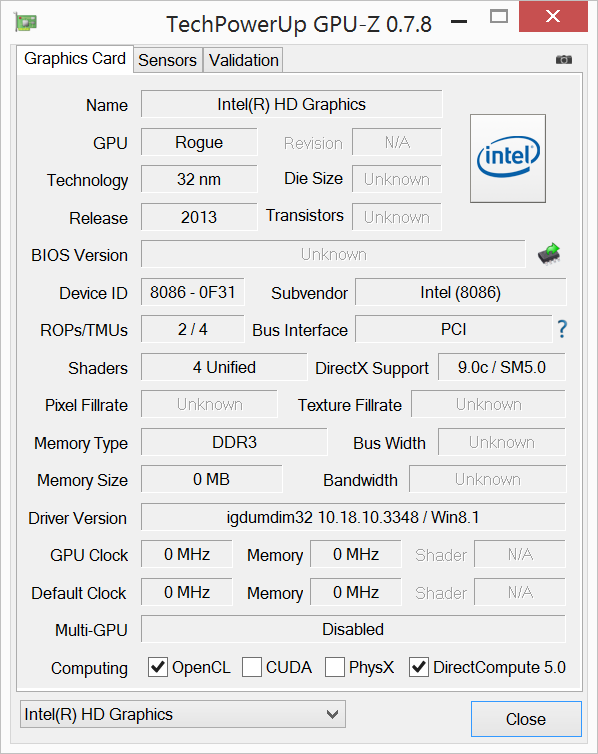 Lenovo Miix 2 10 GPU-Z