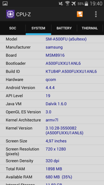 Samsung Galaxy A5 CPU-Z