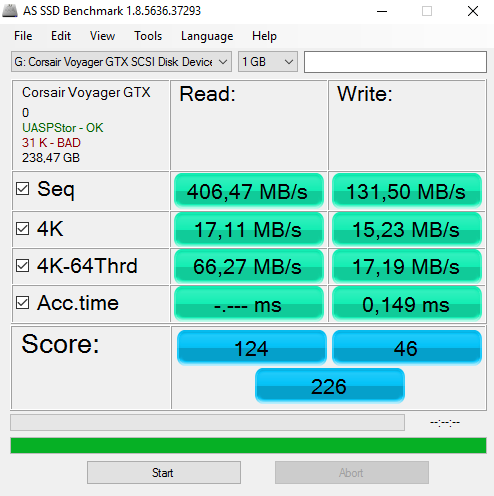 Corsair Voyager GTX 256GB AS SSD Benchmark 01