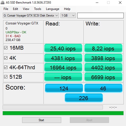 Corsair Voyager GTX 256GB AS SSD Benchmark 02