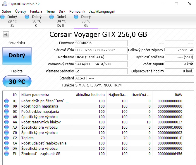 Corsair Voyager GTX 256GB CrystalDiskInfo